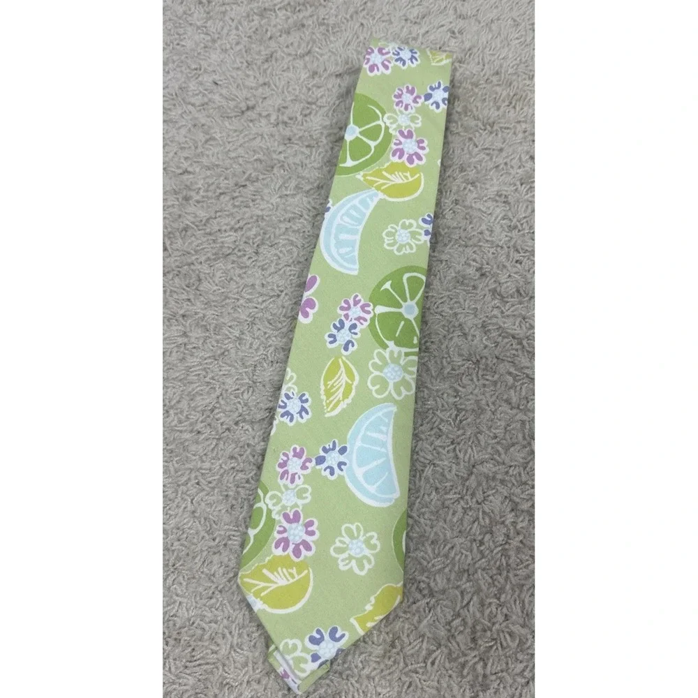Lilly Pulitzer VTG Y2K Mens Necktie Citrus Lemon Lime Twist Palm Beach Resort